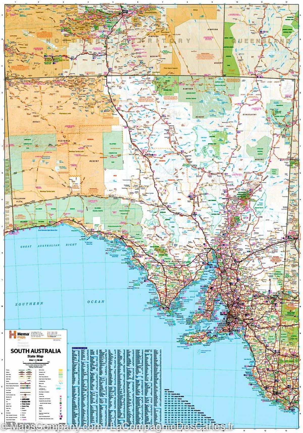 kort over det sydlige Australien
