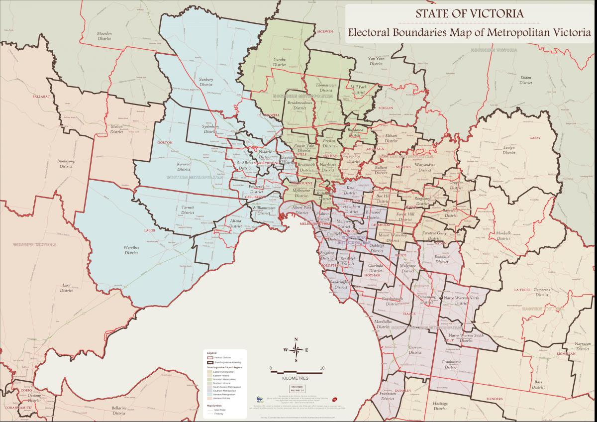 kort over Melbourne østlige forstæder