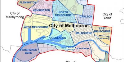 Kort over Melbourne og de omkringliggende forstæder