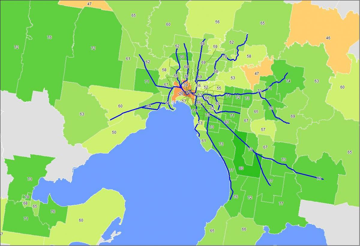 kort over Melbourne cbd
