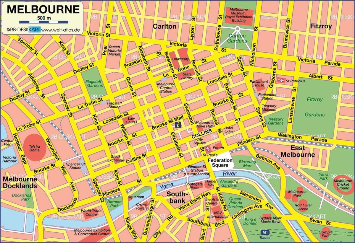 kort over Melbourne cbd