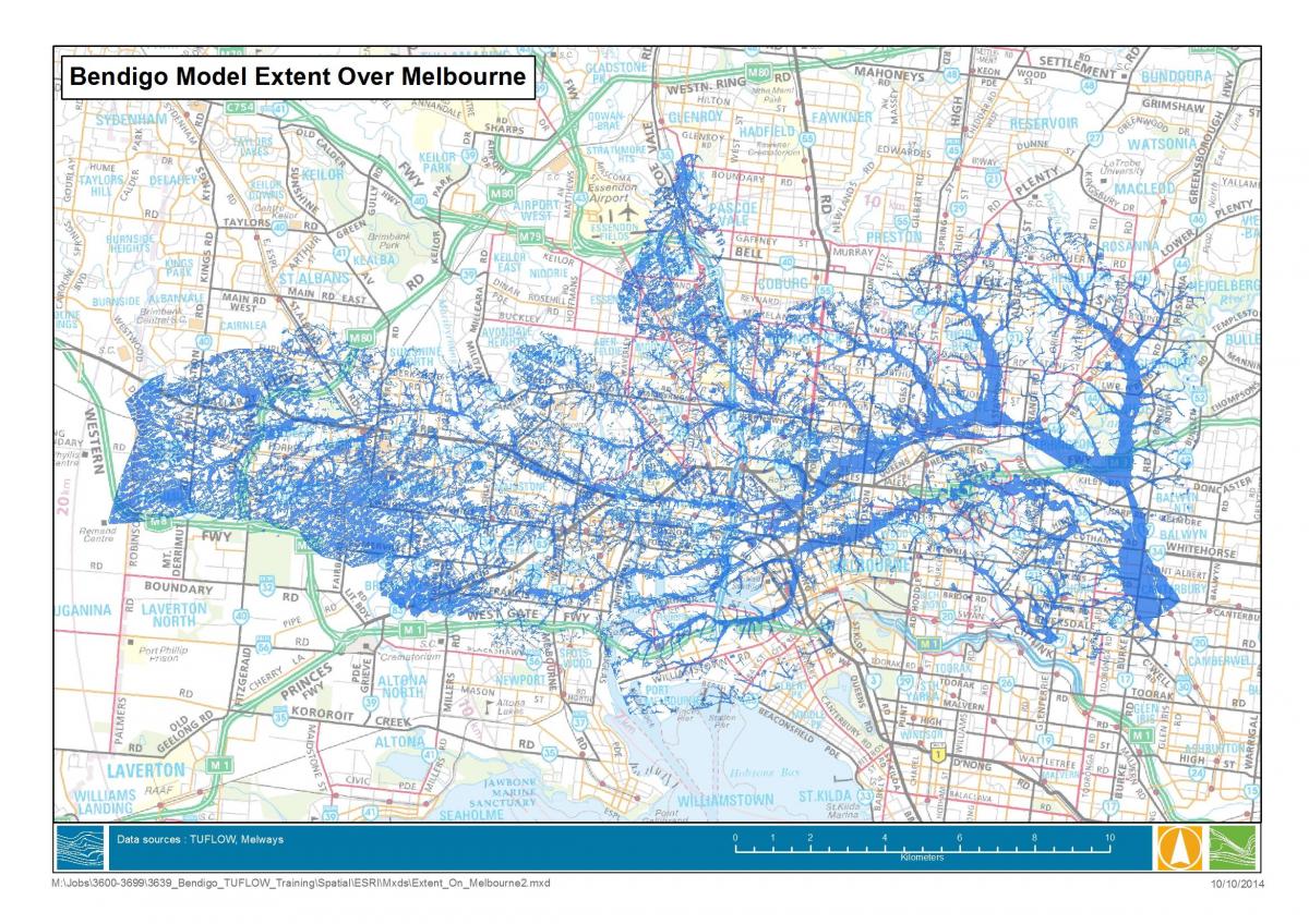 kort over Melbourne oversvømmelse