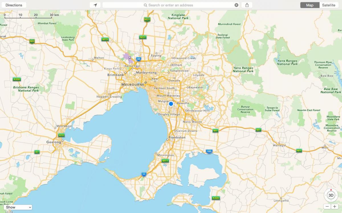 kort over Melbourne og forstæder