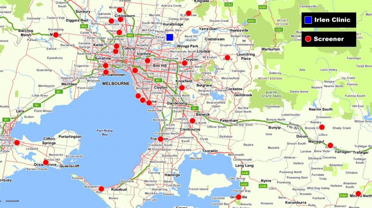 kort over større Melbourne